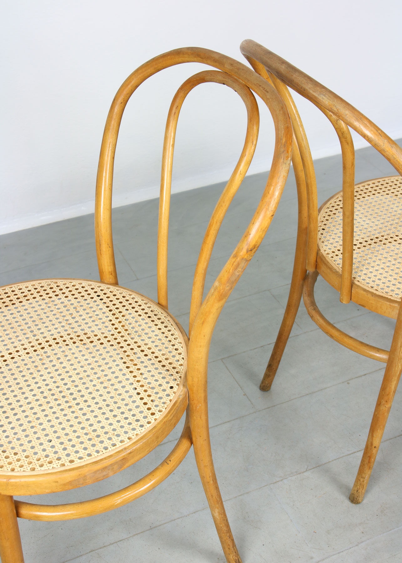 Vintage wide bentwood and cane chairs, set of 2