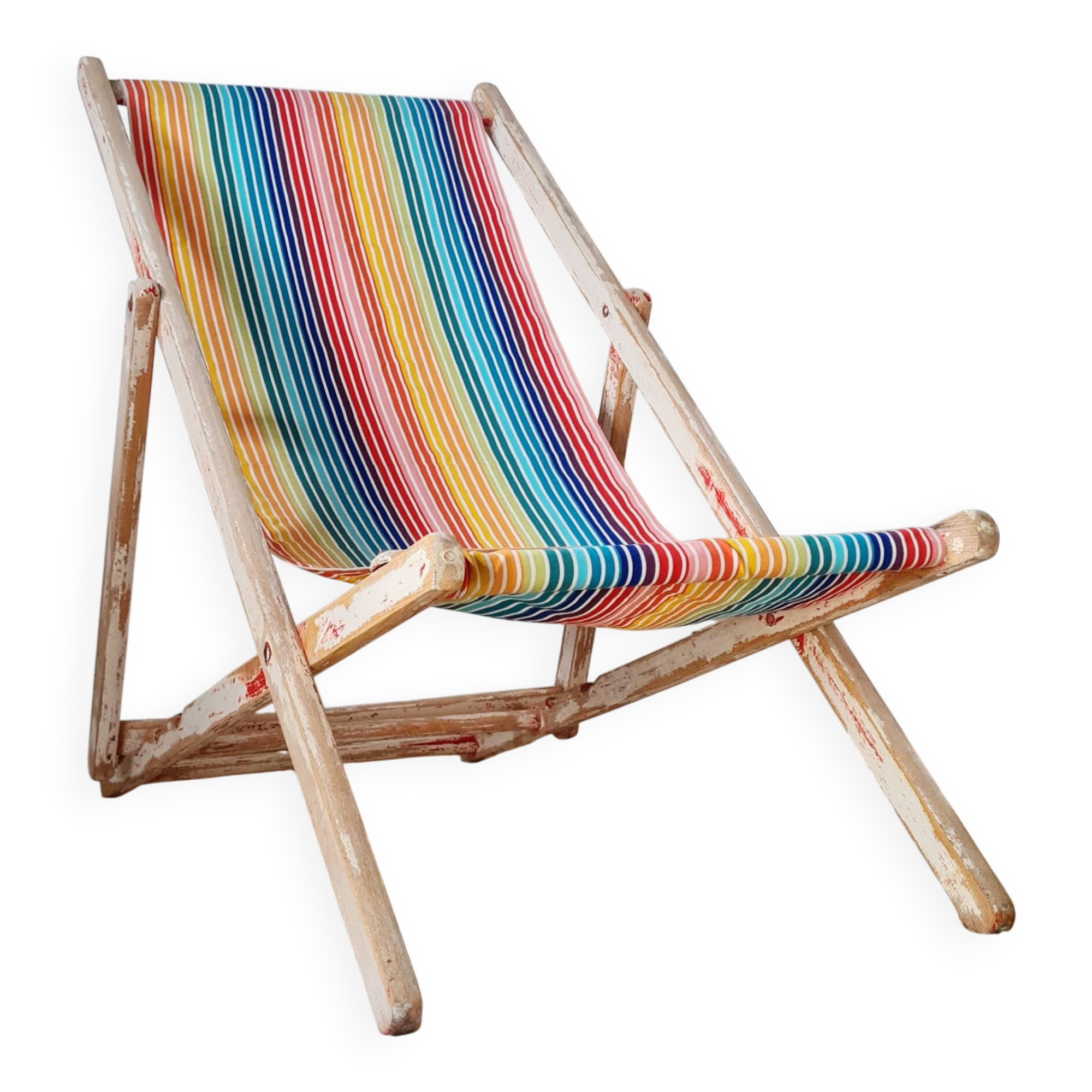 Long chair - Vintage deck chair with striped fabric