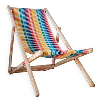 Long chair - Vintage deck chair with striped fabric