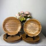 Six flat fish plates in Chantilly wood-effect ceramic