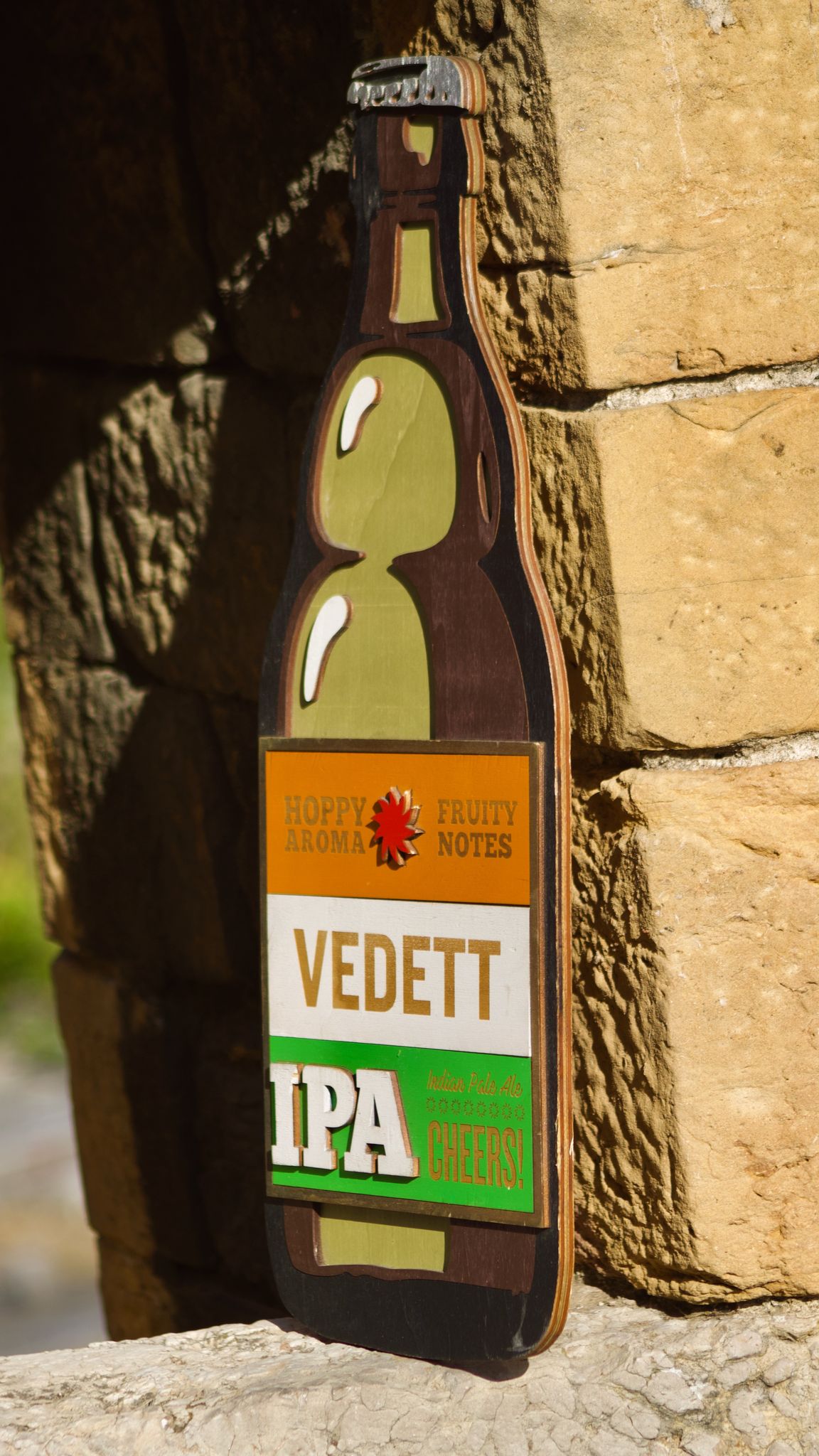 Former advertising wall support for belgian beers vedett ipa - painted wood