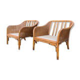 Pair of rattan and canning armchairs