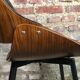 Scandinavian style chairs in curved plywood covered with brown fabric