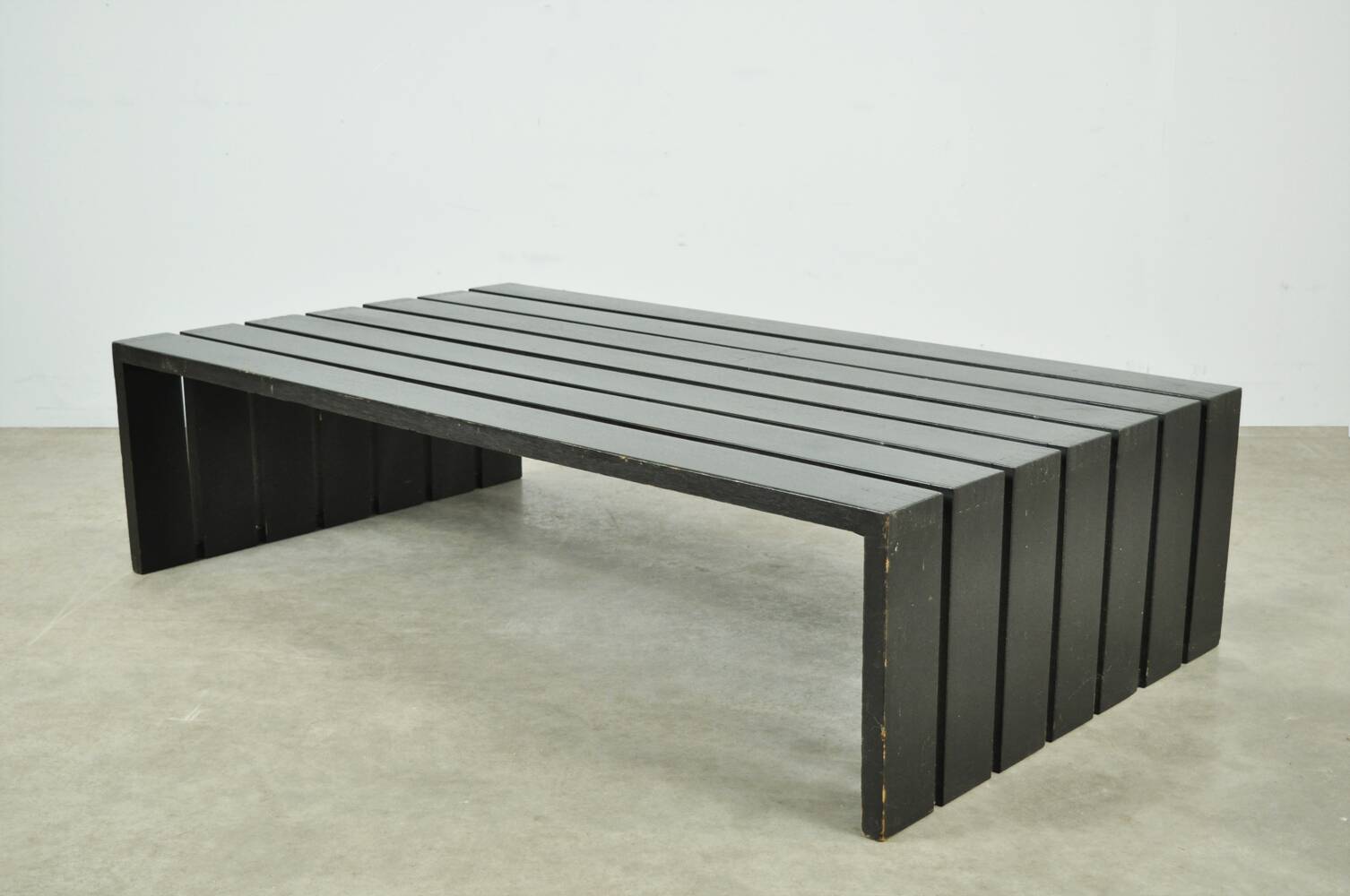 Vintage handmade wide SLATTED bench / side table, Netherlands 1970s