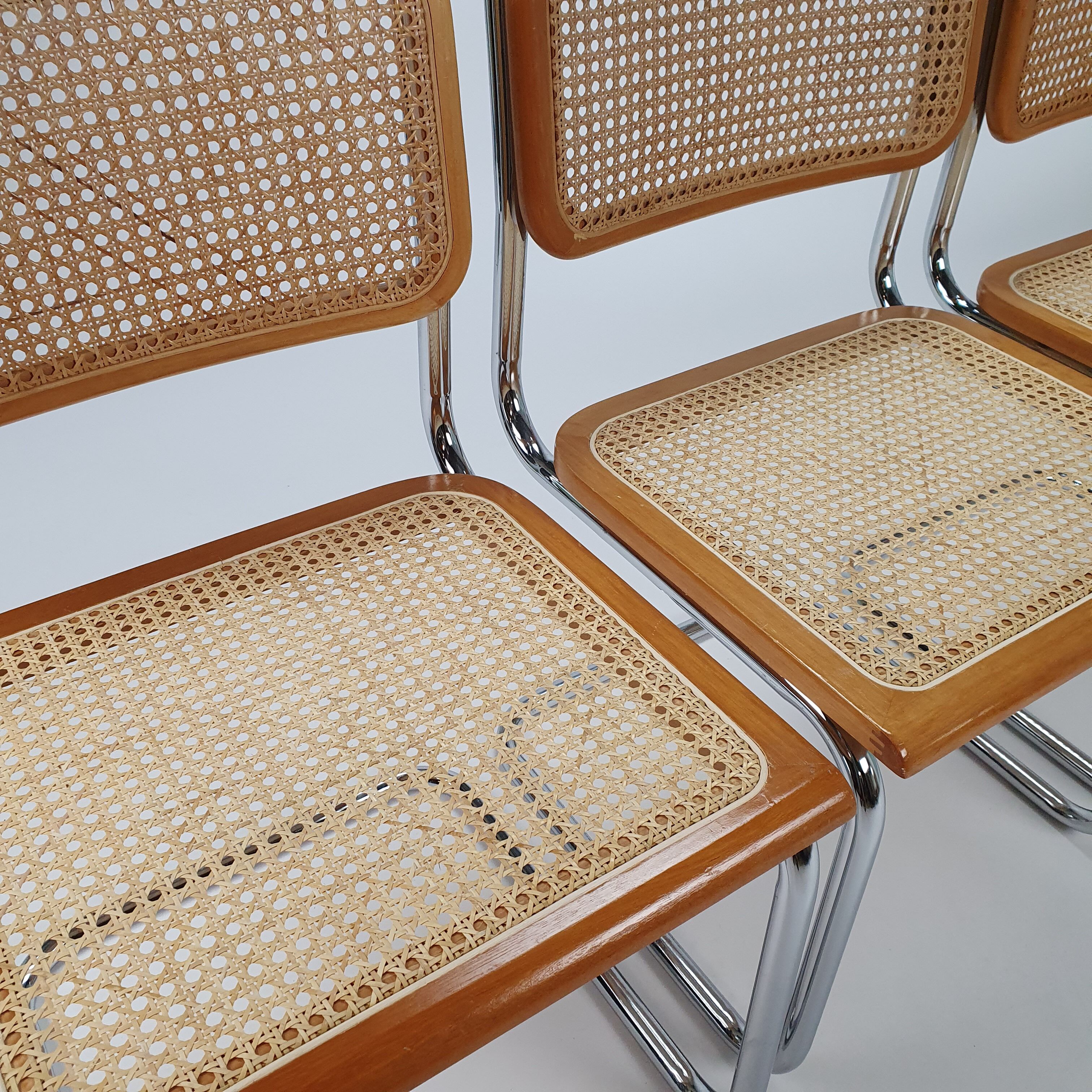 Set of 4 Tubular Frame and Cane Cantilever dining chairs, Italy, 1970s