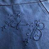 Taie d'oreiller ancienne en coton bleu nocturne