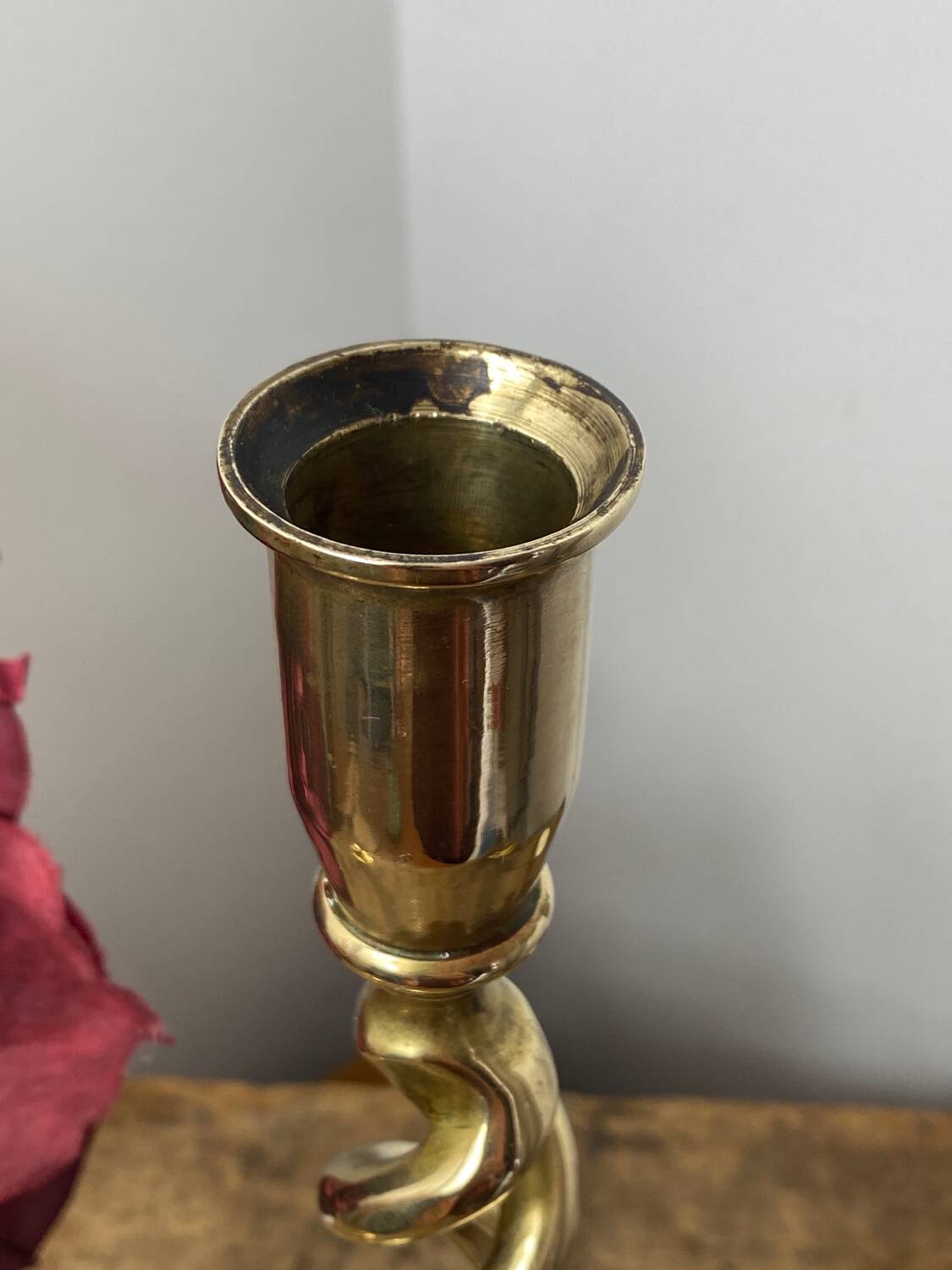 Twisted brass candle holder