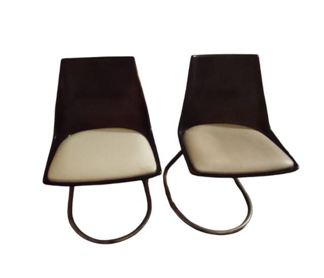 Pair of 70s chairs, smoked plexiglass and chrome legs
