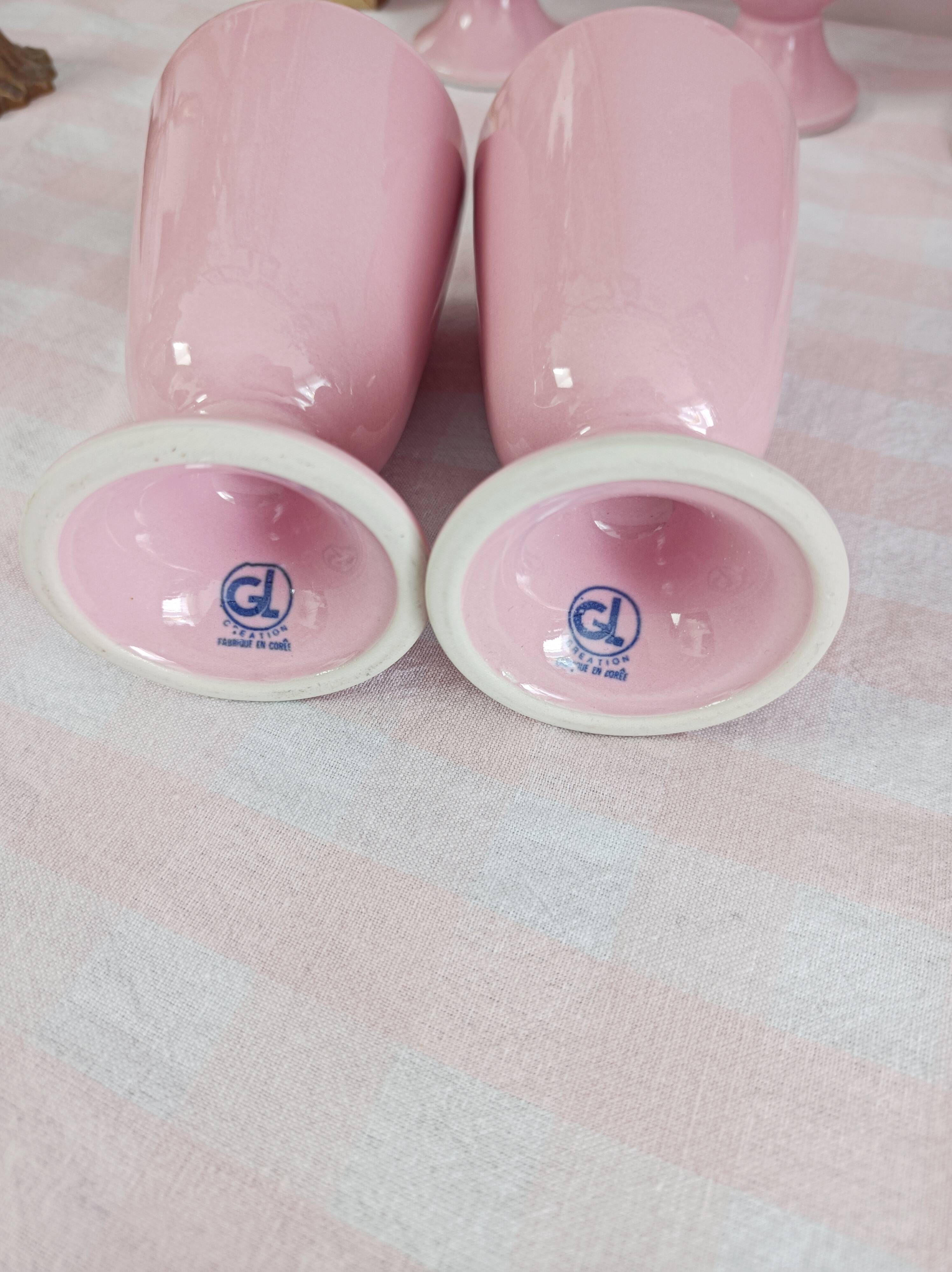 Coffee service, coffee pot and 5 pink mazagrans