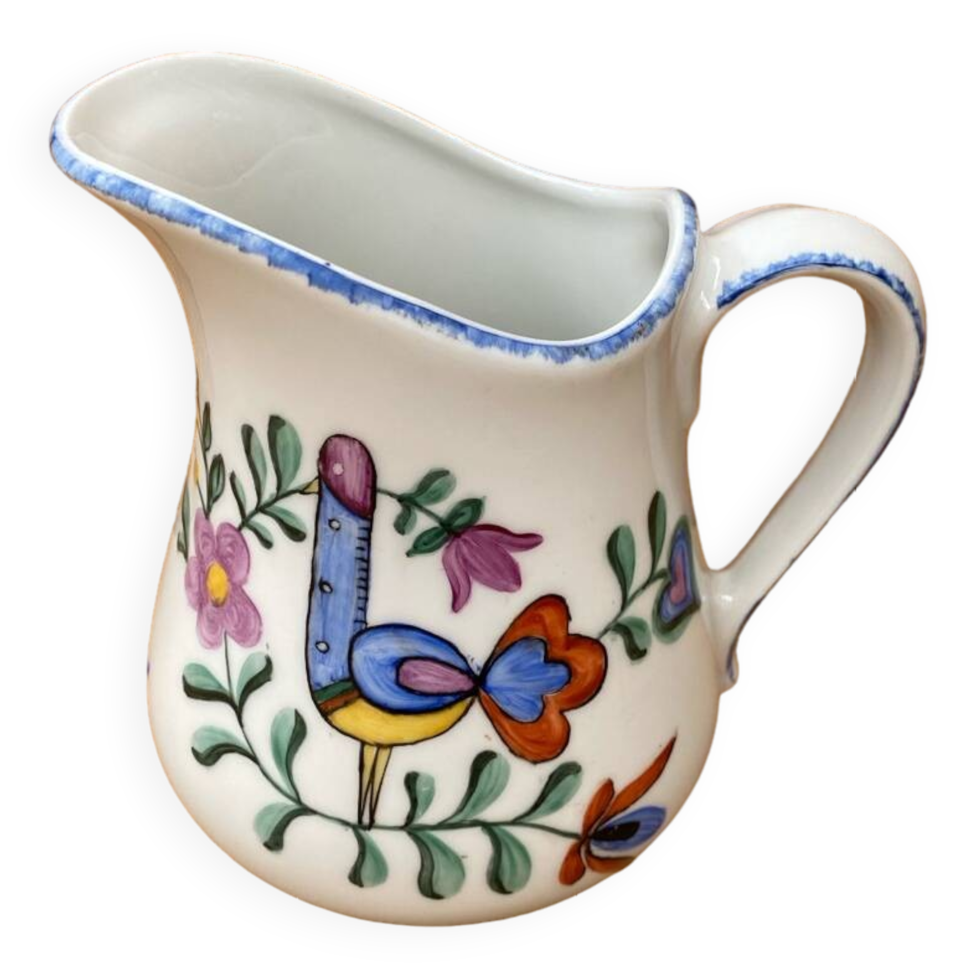 Antique Deshoulleres Deswarte Pitcher White Ceramic Painted Decor Vintage