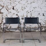 Cantilever armchair in chromed metal and black leather, 1970