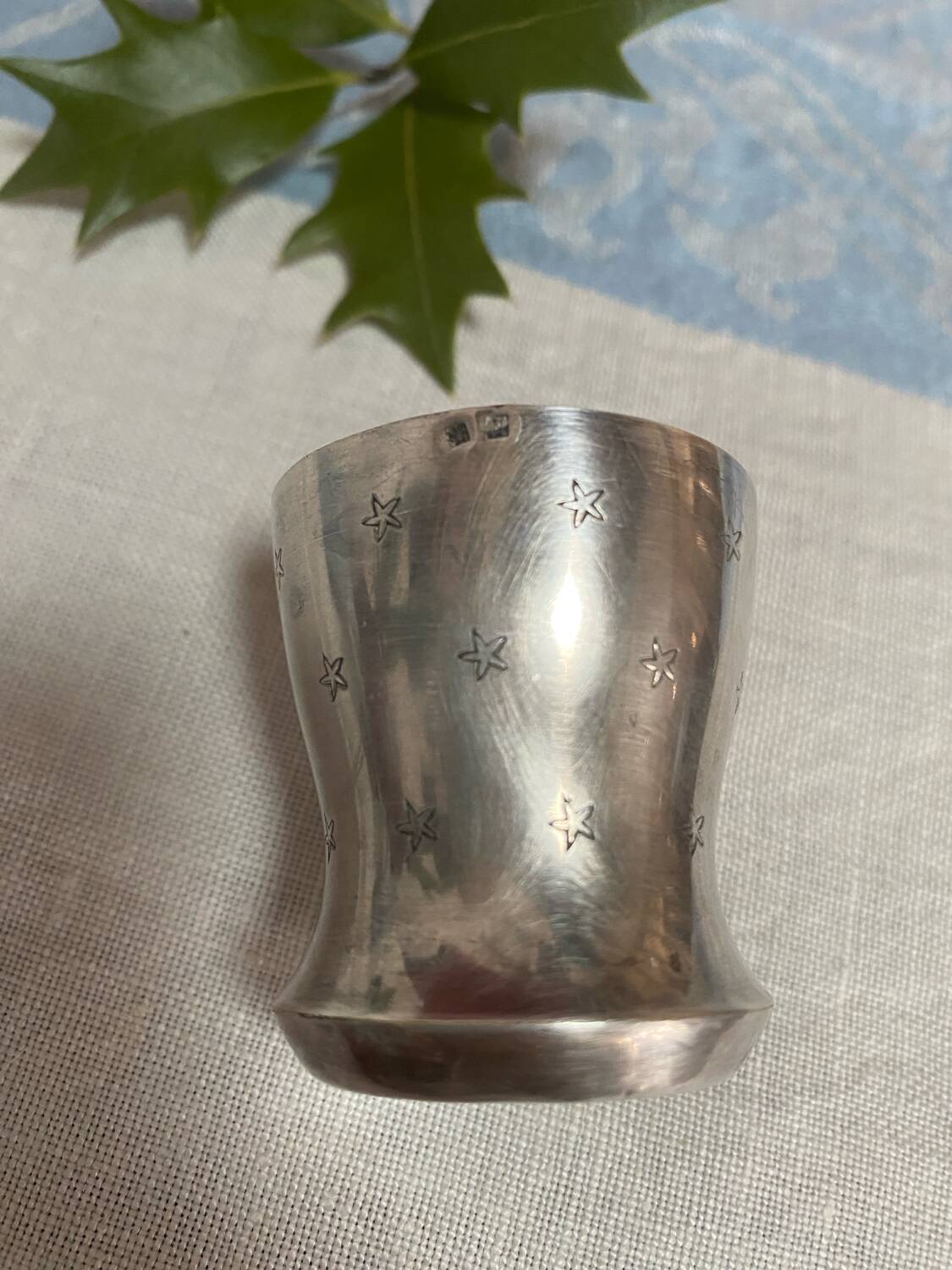 Antique silver metal egg cup