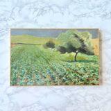 Oil on canvas countryside landscape under a stormy sky