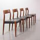 Niels Otto Moller Teak Wooden with Black Leather Dining Chairs, Model 77
