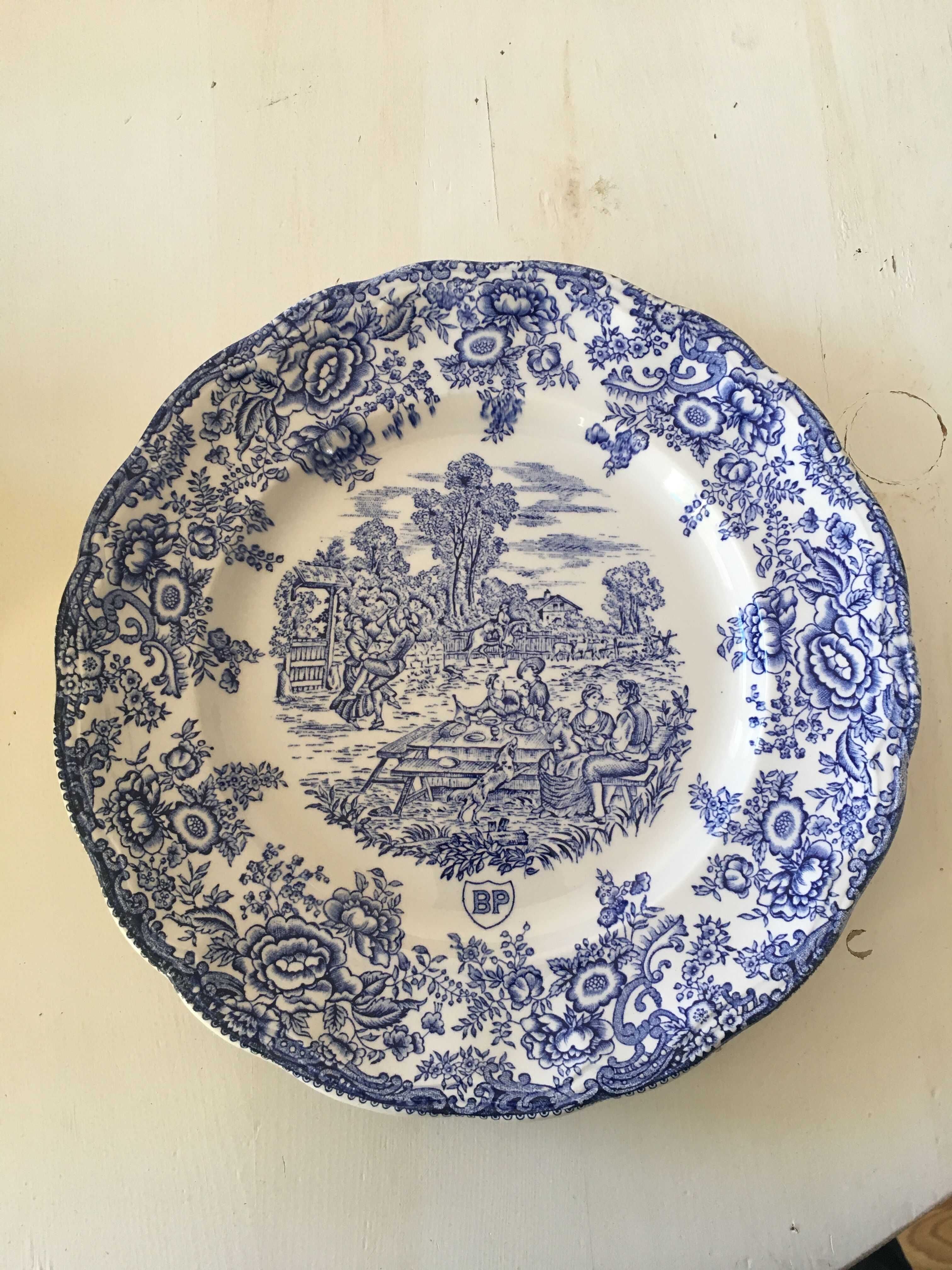 Set of 12 FLAT PLATES BP with blue country décor