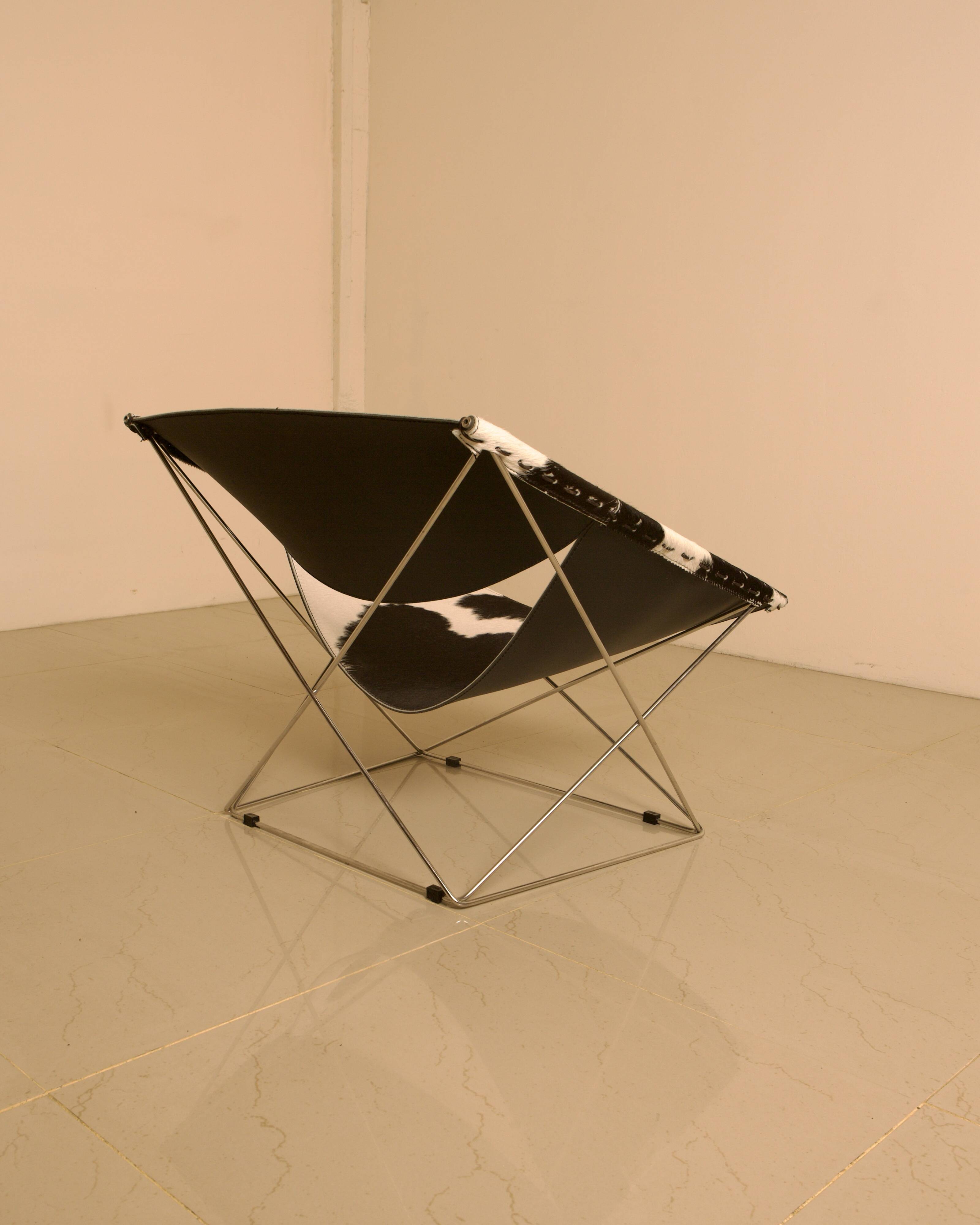 F675 "Butterfly" armchair in cowhide leather by Pierre Paulin for Artifort