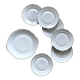Service 6 anciennes assiettes dessert + plat dorure porcelaine de Sologne