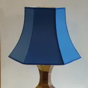 70's design table lamp in gold brass and blue fabric