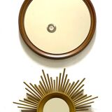 Miroirs rond doré et miroir soleil doré vintage