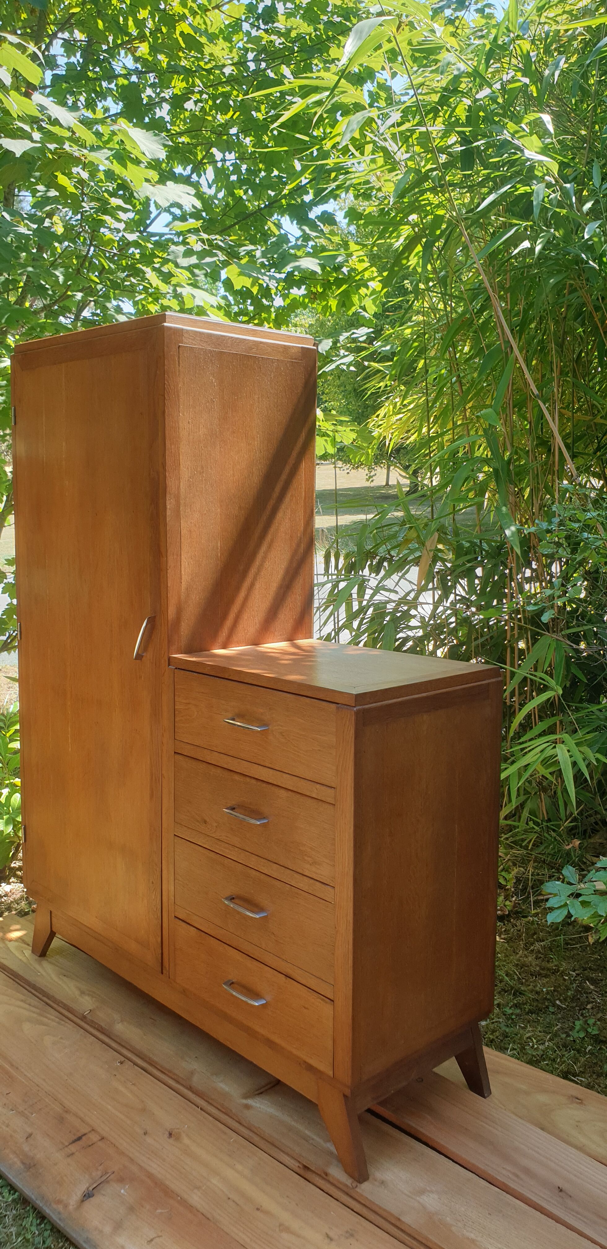 Asymmetrical oak cabinet