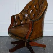 Antique Chesterfield Office Chair in Hand-Dyed Leather in Georgian Style