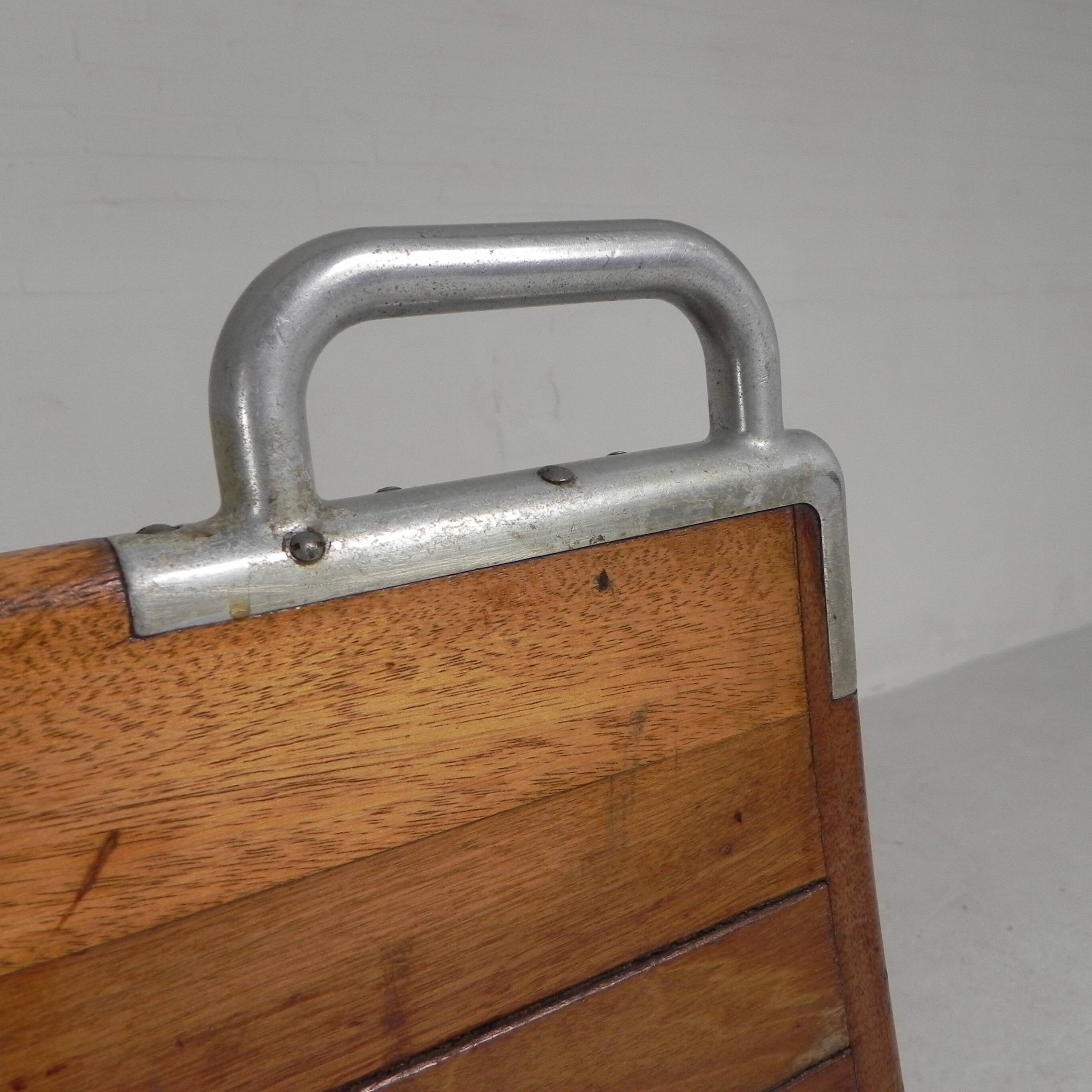 Banc de train en teck double face, années 1930