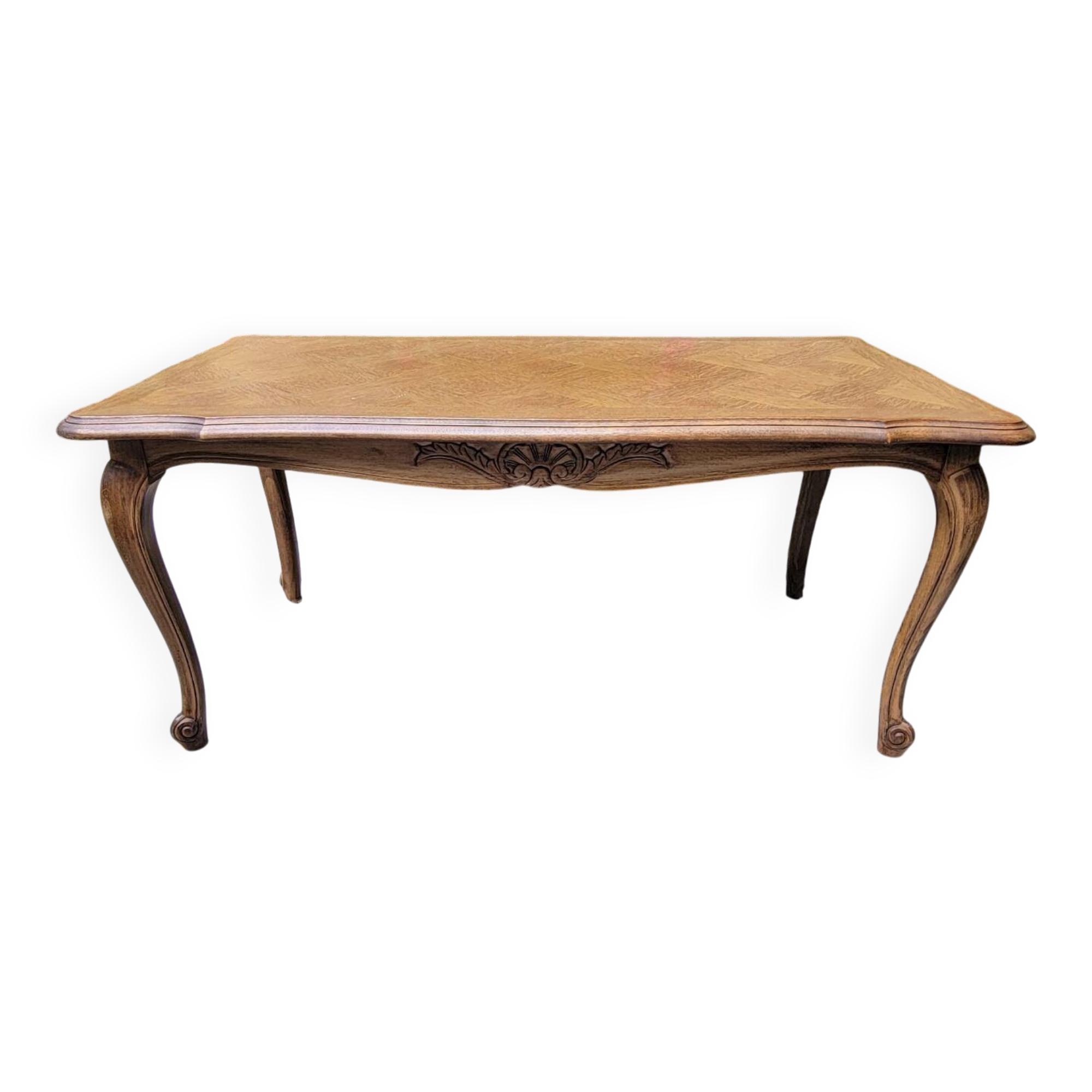 Louis XV coffee table in oak and cherry marquetry.