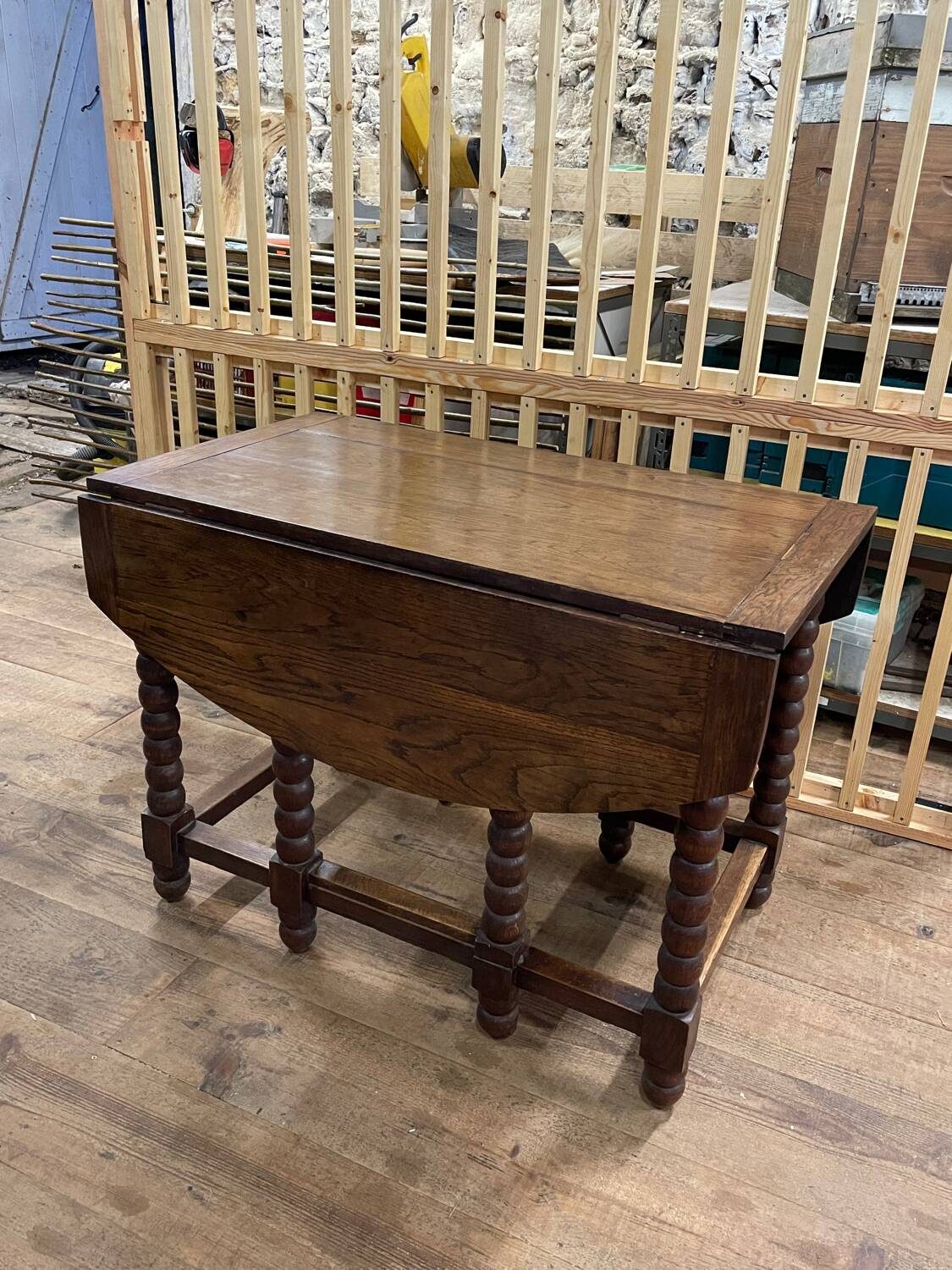 Solid wood farmhouse table with drop leaves