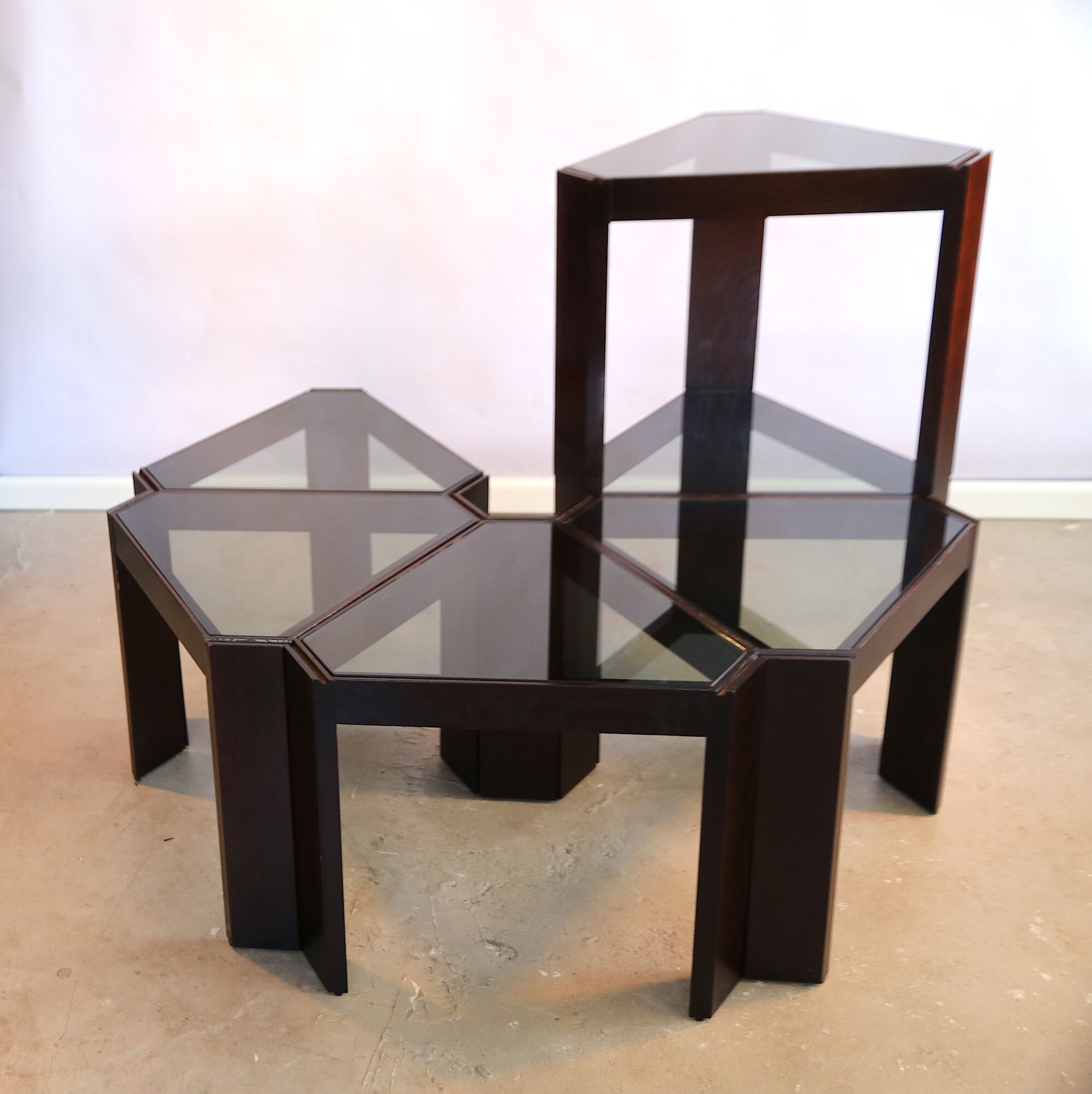 Lot of low tables Porada Arredi 6 modular pieces in wengé wood