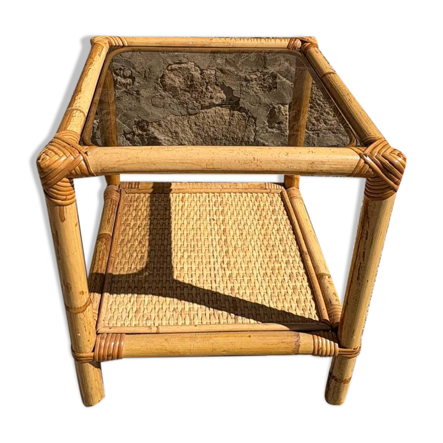 Bamboo and smoked glass side table, 1970s