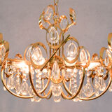 Mid century hollywood regency palwa gilt brass and crystal chandelier
