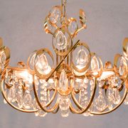 Mid century hollywood regency palwa gilt brass and crystal chandelier