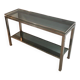 Beautiful console table in brushed metal with bluish glass shelves