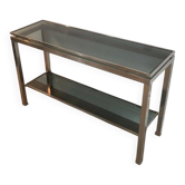 Console en métal brossé et plateaux en verre bleuté