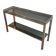 Beautiful console table in brushed metal with bluish glass shelves