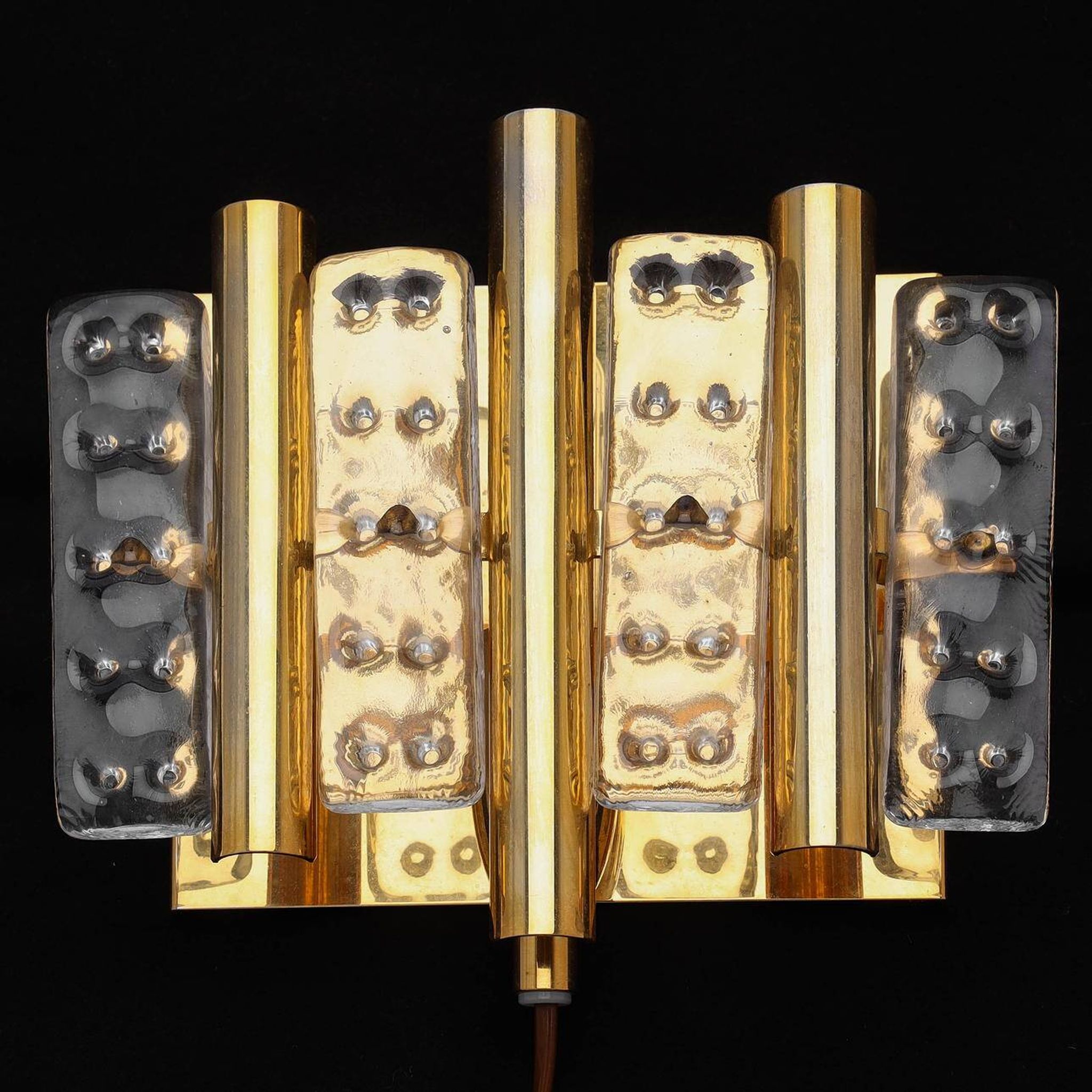 HANS-AGNE JAKOBSSON. Pair of wall lights, glass/brass
