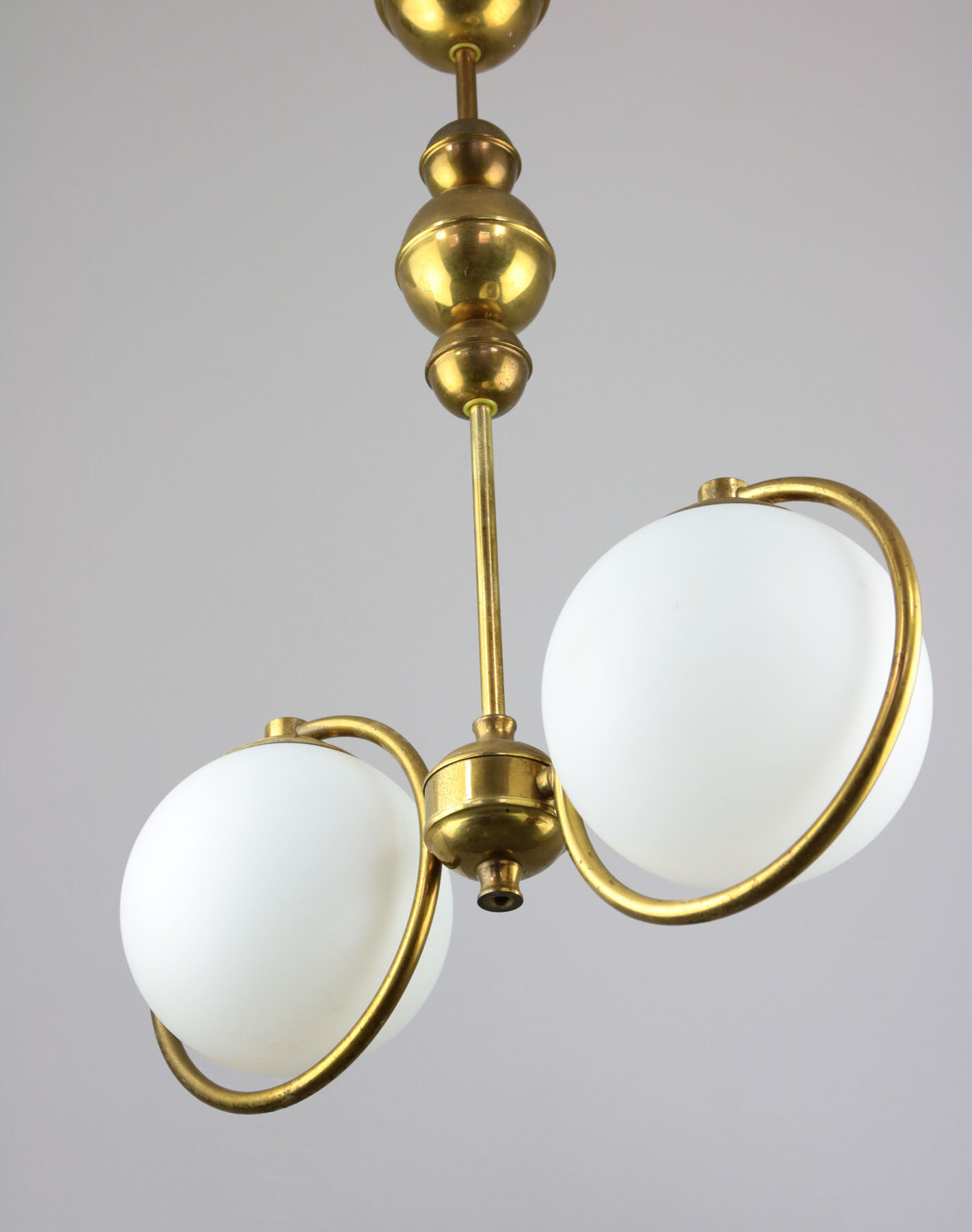 Mid-Century Brass & Opaline Glass Chandelier