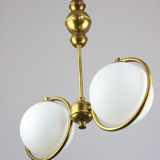 Mid-Century Brass & Opaline Glass Chandelier