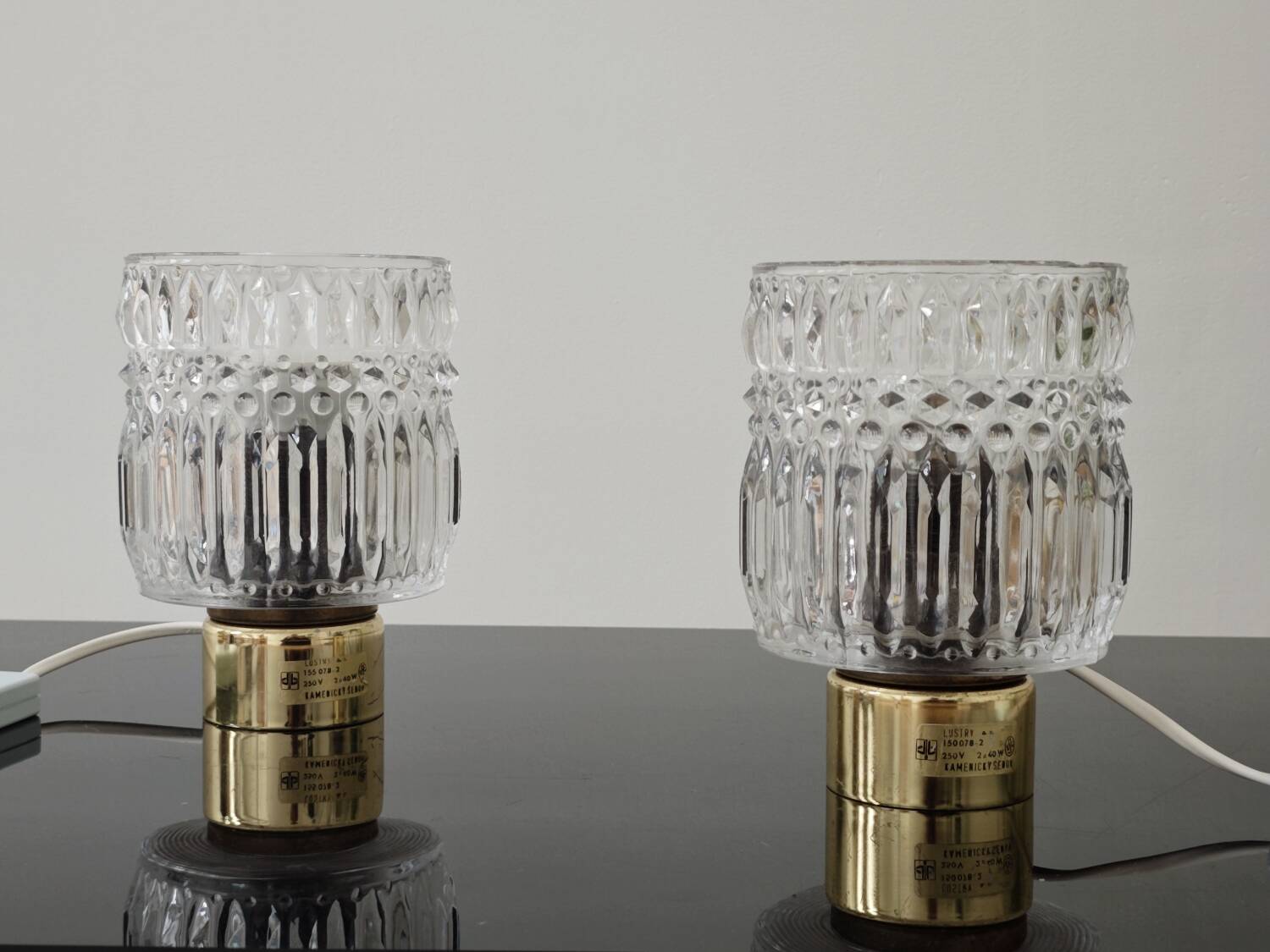 Pair of glass bedside lamps by Kamenicky Senov 1960