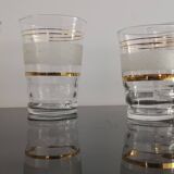 Set of 5 water glasses and 5 aperitif glasses with granite decorations and gold edging from the 1950s