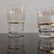 Set of 5 water glasses and 5 aperitif glasses with granite decorations and gold edging from the 1950s