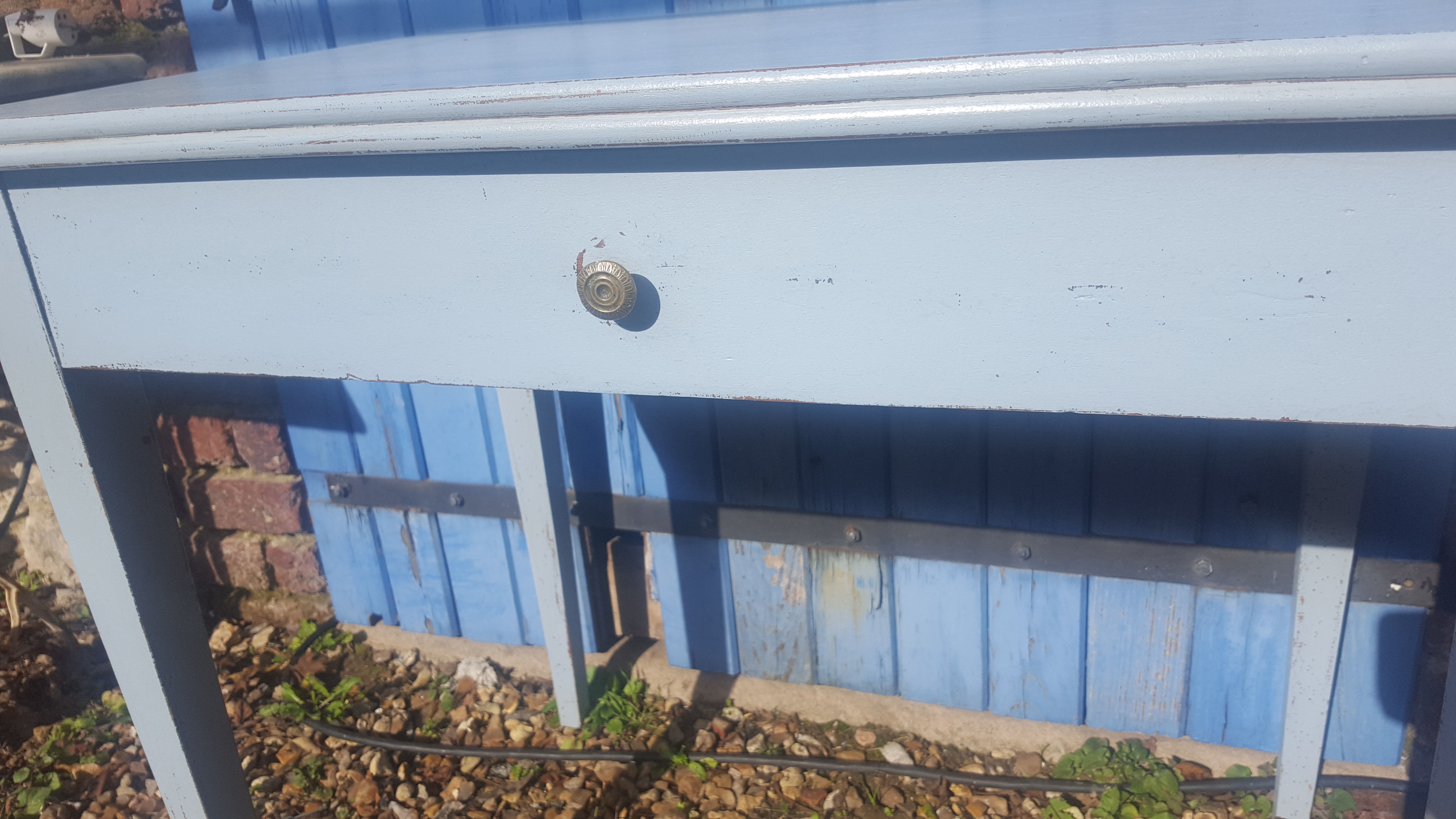 Small sky blue patina farm table