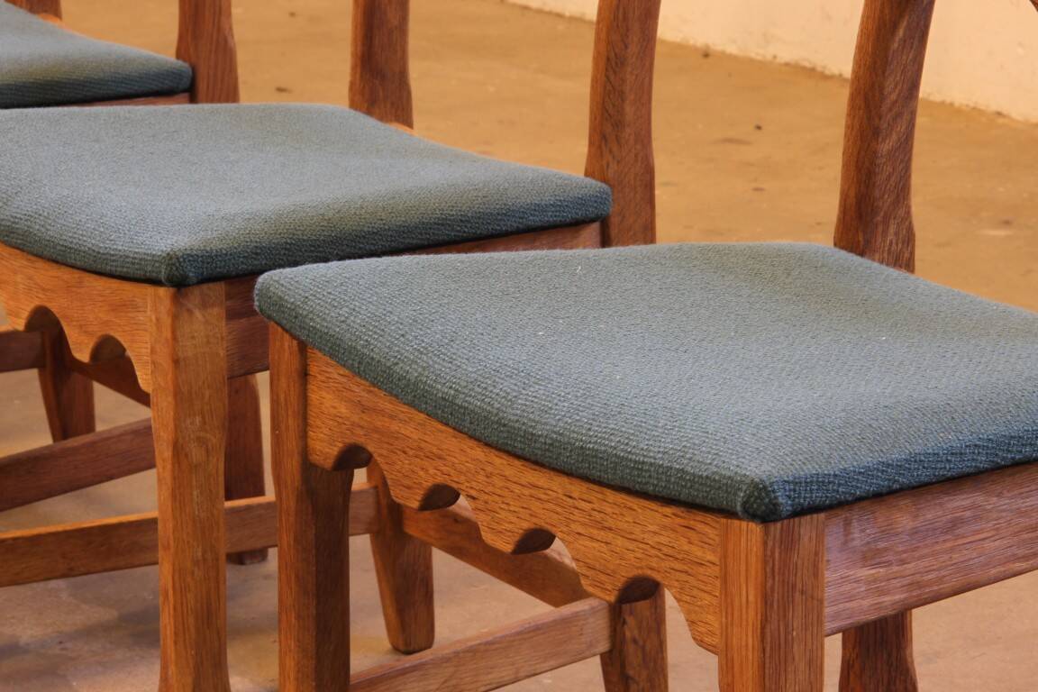 Six vintage 1960s Danish ladderback oak chairs, Henning Kjærnulf brutalist style