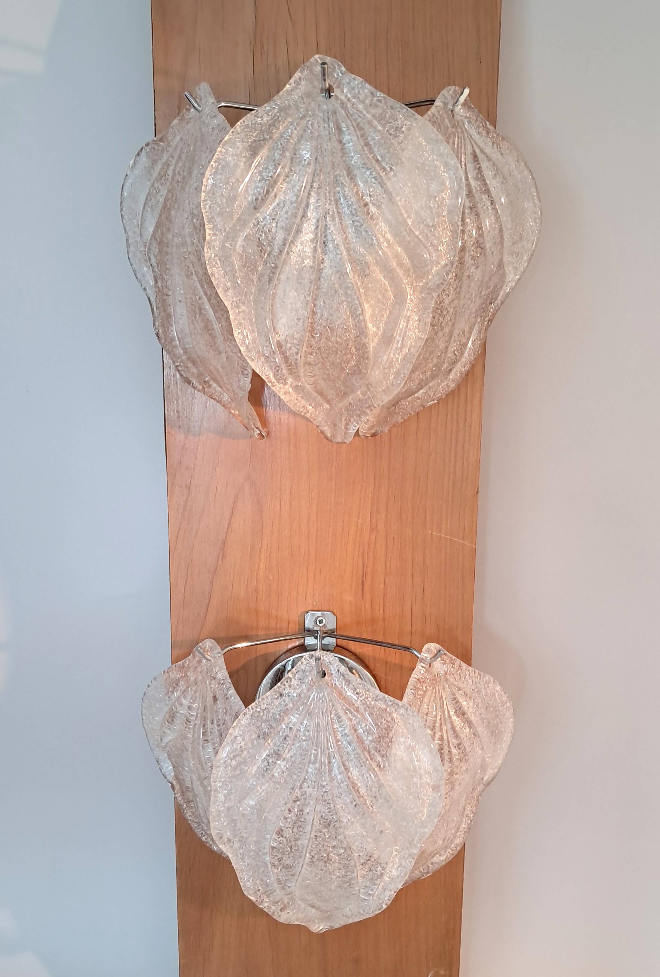 Pair of Novaresi 2-light Murano glass wall lights, Milan 1970.