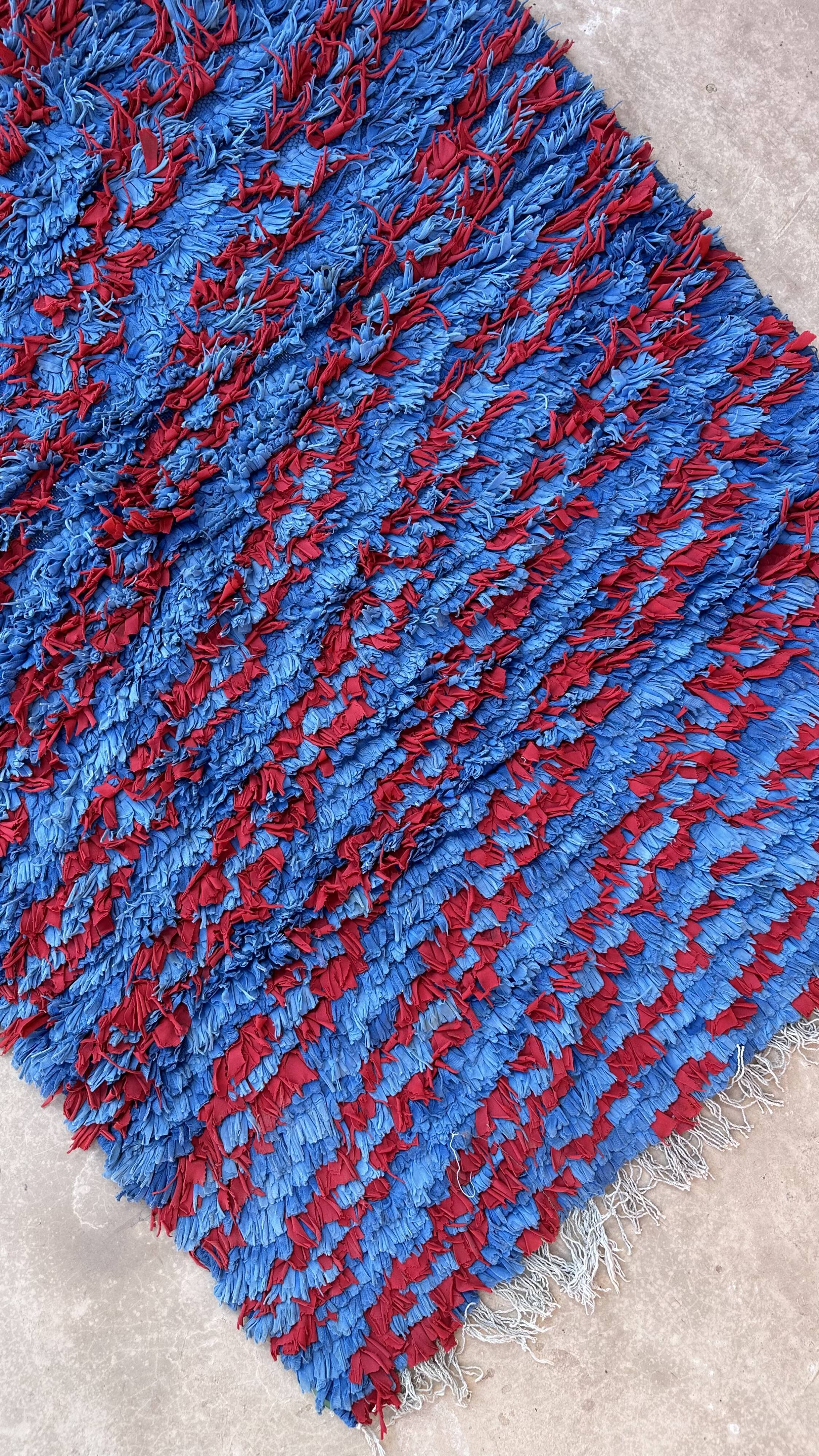 Moroccan carpet Boucherouite blue - 89 x 337 cm