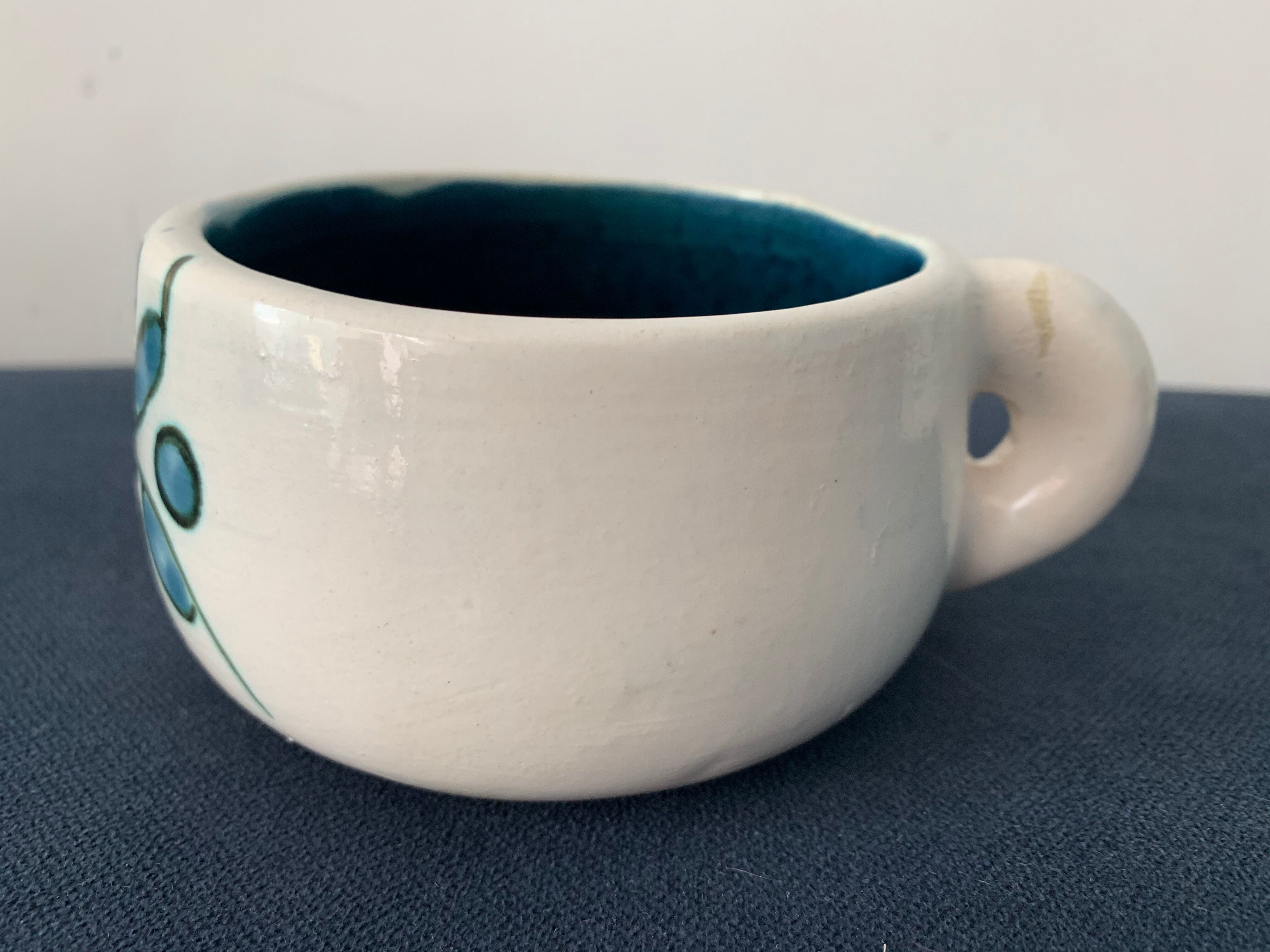 2 cups maja white and blue enamelled ceramic cups
