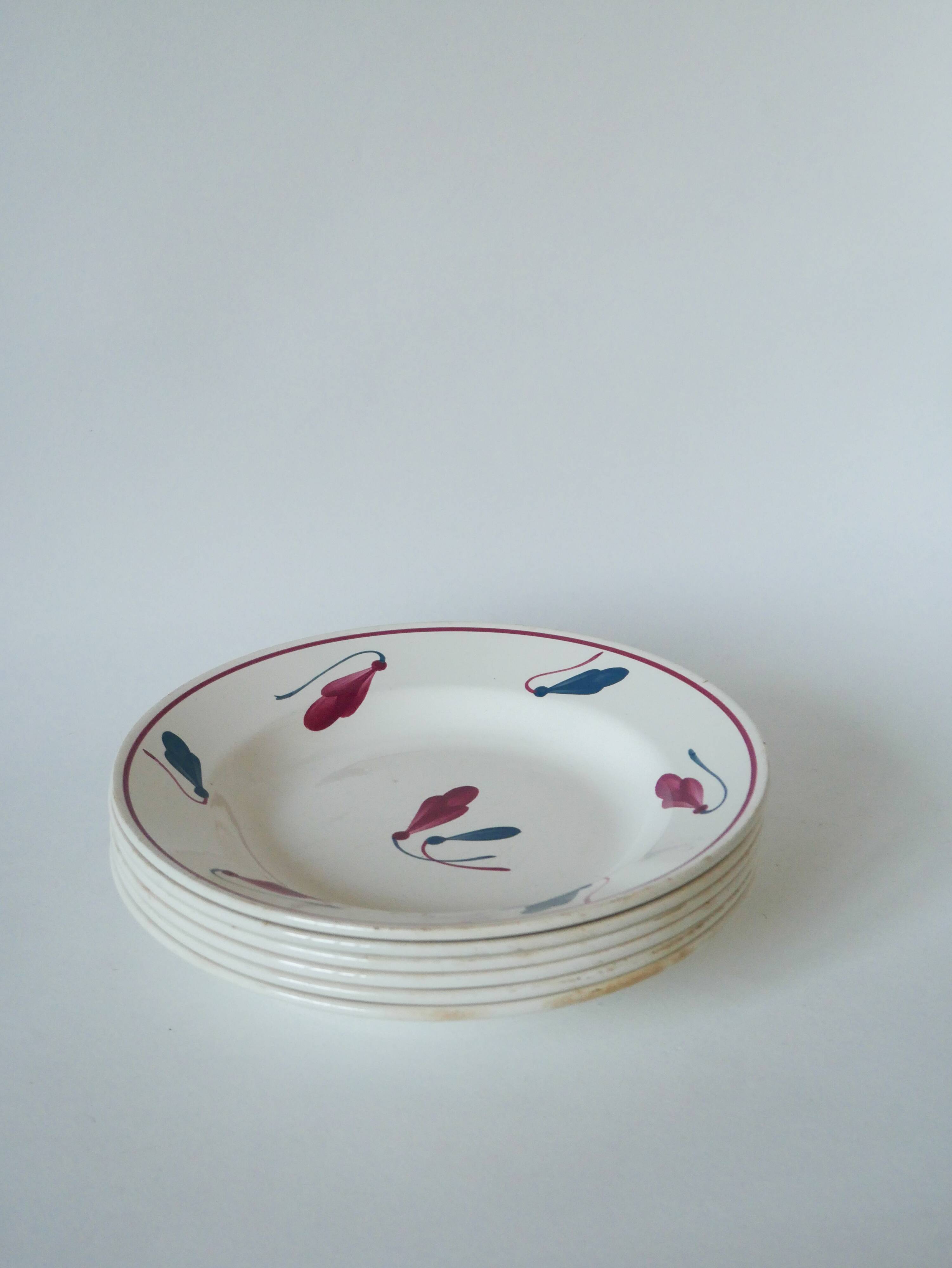 Set of 6 Givors dessert plates, Perce-Neige model, 1950