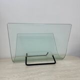Post modern Fiam Italy curved glass magazine rack , 1980’s
