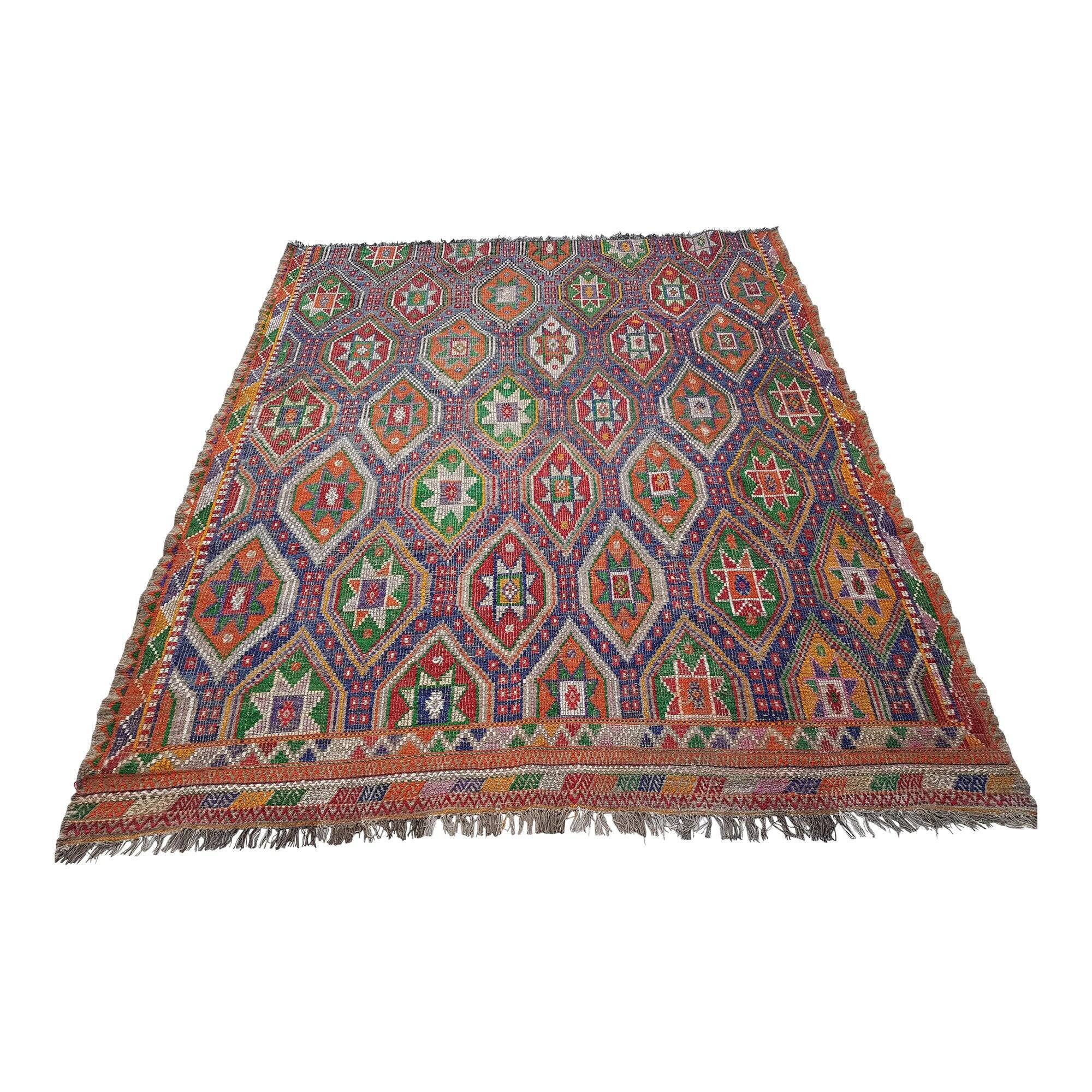 Vintage Turkish kilim, handwoven, 186x227 cm.