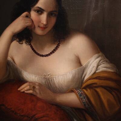 Portrait d'une dame signé N. Schiavoni et daté de 1842